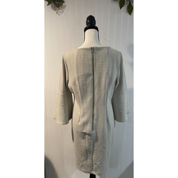 Tyler Böe Beige Geometric Textured Dress With Bell Sleeves Size L - Picture 2 of 12